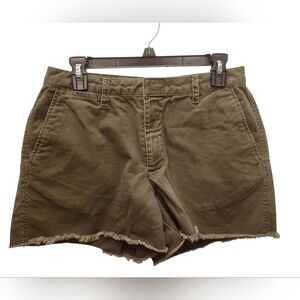 The Limited Olive Green Cotton Shorts with Frayed Hem